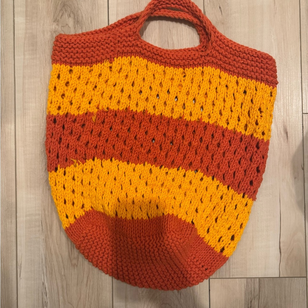 Handcrafted Orange and Red Knit Tote Bag